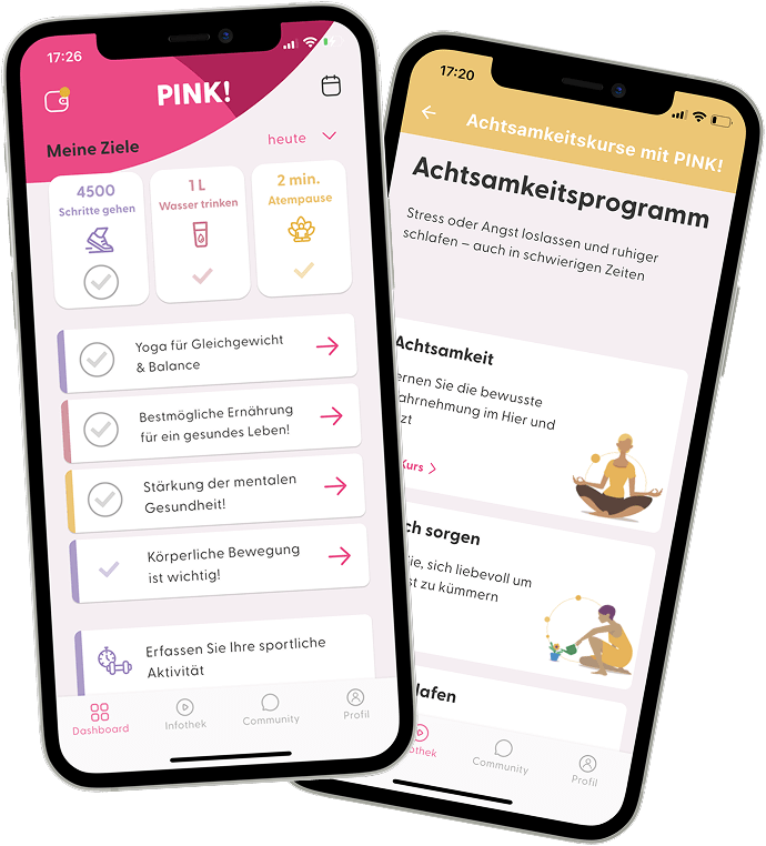 PINK! Coach App auf zwei Smartphones