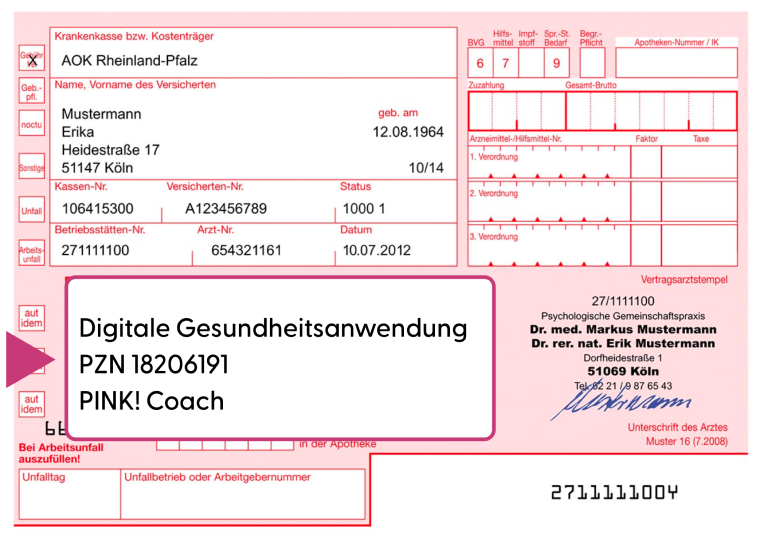 Rezept Mockup für Digitale Gesundheitsanwendung PINK! Coach