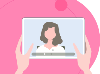Illustration von einer Person, die sich PINK! Videos auf einem Tablet anschaut