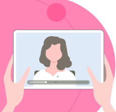 Illustration von einer Person, die sich PINK! Videos auf einem Tablet anschaut