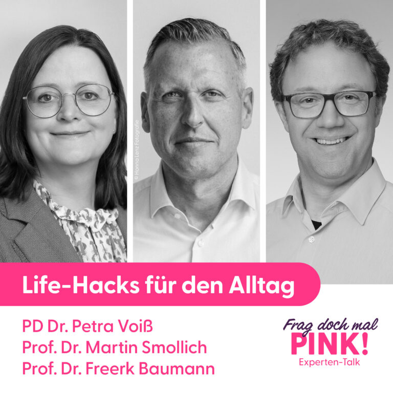 Cover Folge 1: Life-Hacks für den Alltag – mit PD Dr. Petra Voiß, Prof. Dr. Martin Smollich und Prof. Dr. Freerk Baumann